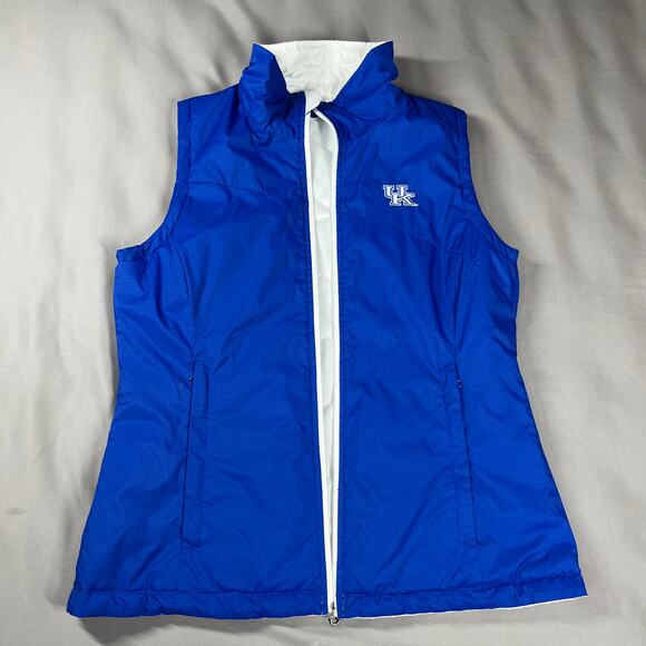 Columbia Vest Womens Size Large UK Wildcats Reversible White & Blue Zip Pockets - Picture 1 of 16